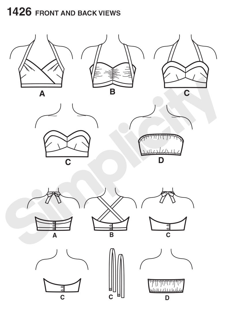 Simplicity 1426 : 1950s Vintage Bra Tops Sewing Pattern
