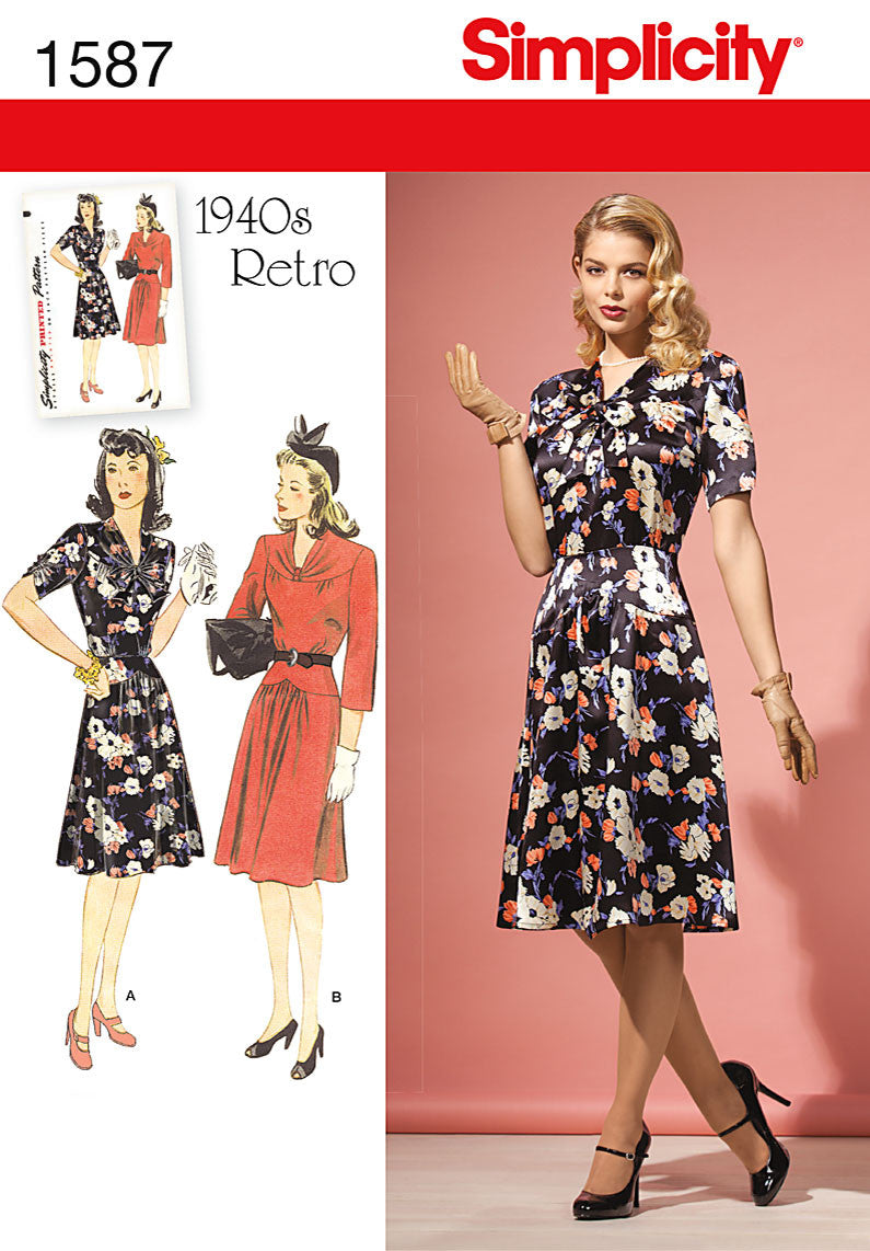 Simplicity 1587 : 1940s Vintage Dress Sewing Pattern