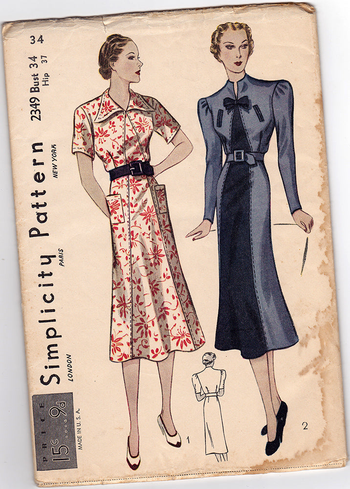 Simplicity 2349. 1930s Sewing Pattern. 1930s Dress Vintage Pattern.