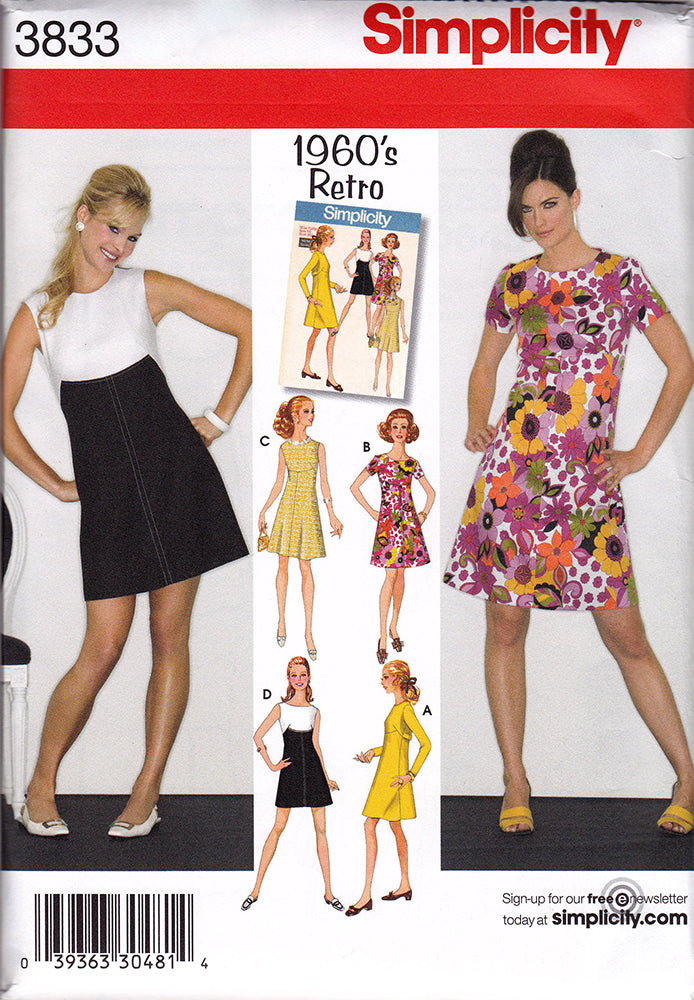1960s Repro Vintage Sewing Pattern: Mod Dresses. Simplicity 3833 *