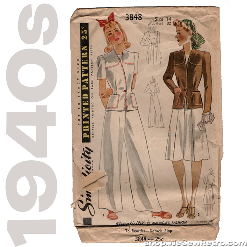 Simplicity 3848 Sewing Pattern - 1940s Vintage Misses Sportswear Pattern