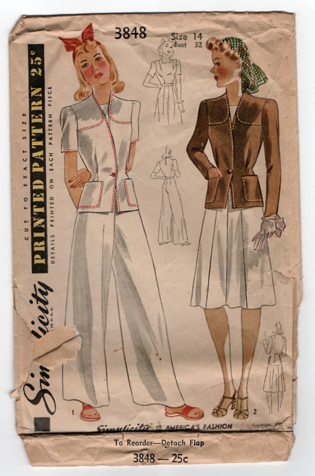 Simplicity 3848 Sewing Pattern - 1940s Vintage Misses Sportswear Pattern