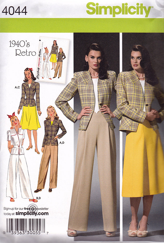 Simplicity 4044: 1940s Repro Vintage Sewing Pattern: Sportswear Separates.