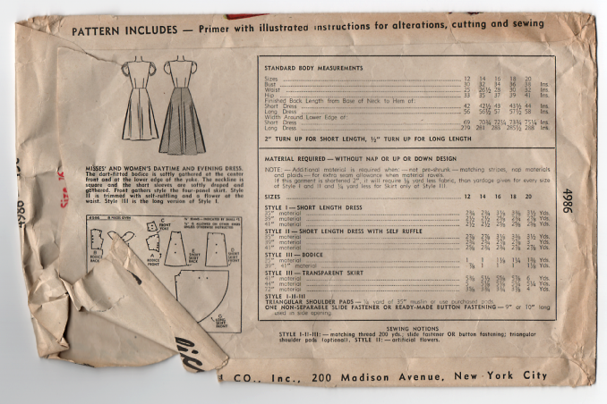 Simplicity 4986 Vintage Pattern - 1940s Womens Dress Sewing Pattern
