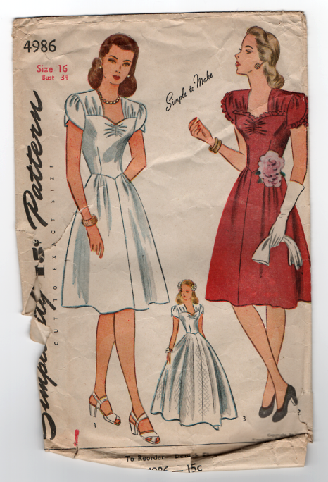 Simplicity 4986 Vintage Pattern - 1940s Womens Dress Sewing Pattern