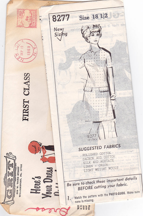 1960s Vintage Sewing Pattern: Dropped Waist Dress. Grit 8277 Mail Order Pattern