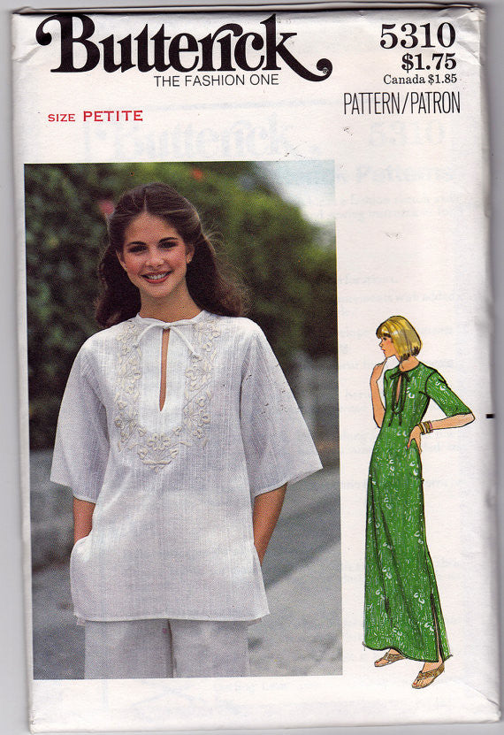 1970s Embroidered Dress and Top Vintage Pattern - Butterick 5310