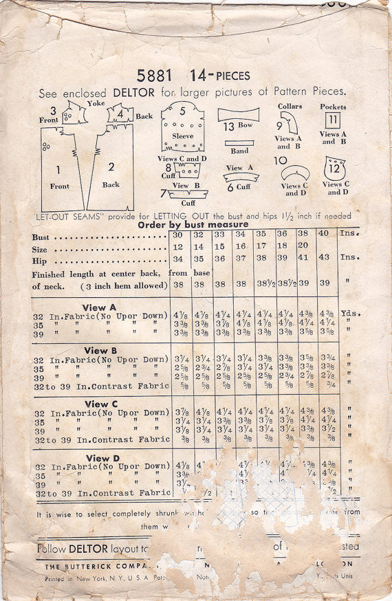 Butterick 5881 - 1930s Smock Vintage Sewing Pattern