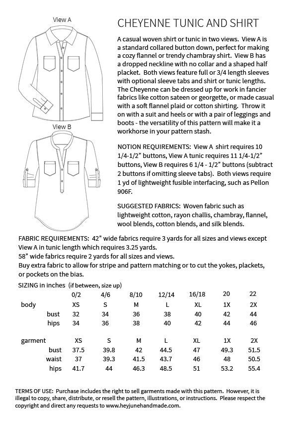 Hey June Cheyenne Shirt Paper Sewing Pattern