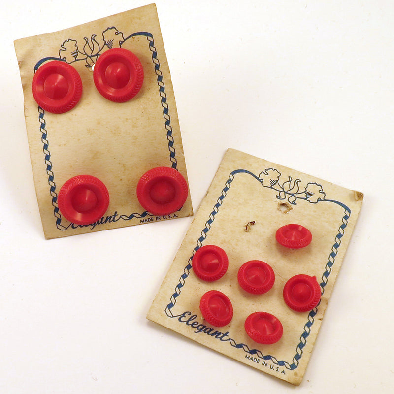 Set of Small & Large Red Vintage Buttons on Card