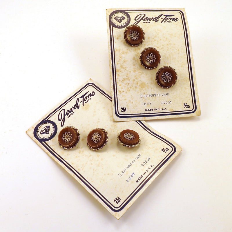 Six Vintage Flower Buttons