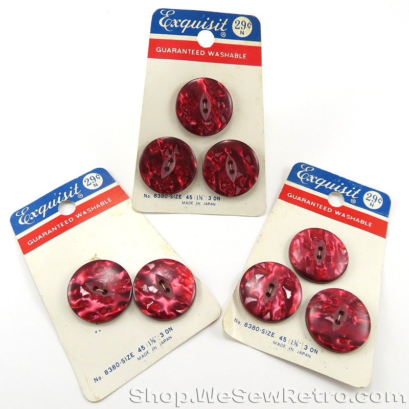 Set of 8 Shiny Red Vintage Buttons on Original Cards
