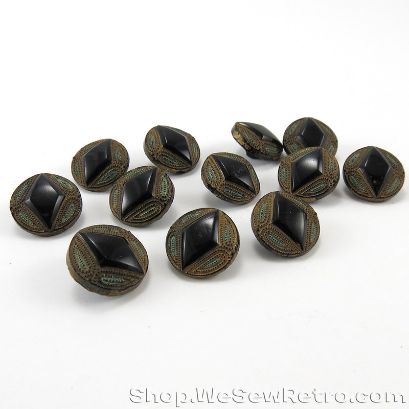 Set of 12 Antique Black Glass Buttons