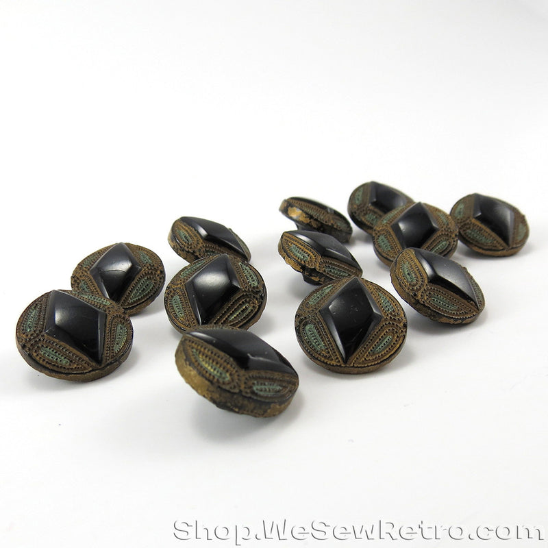 Set of 12 Antique Black Glass Buttons