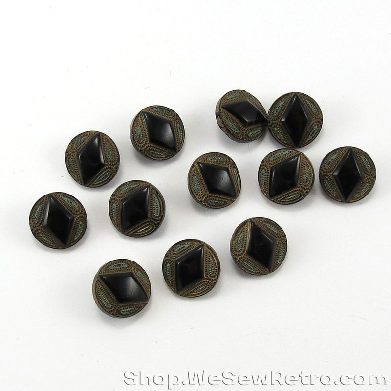 Set of 12 Antique Black Glass Buttons