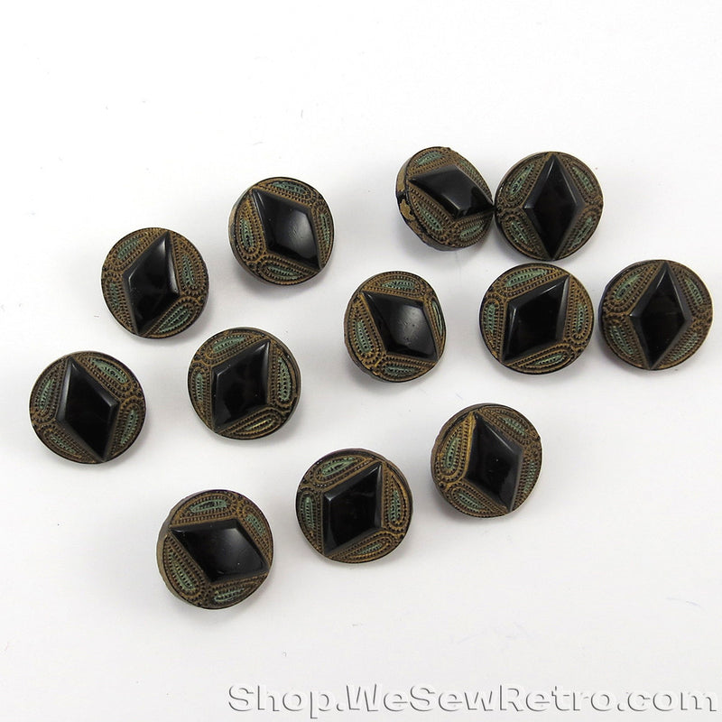Set of 12 Antique Black Glass Buttons