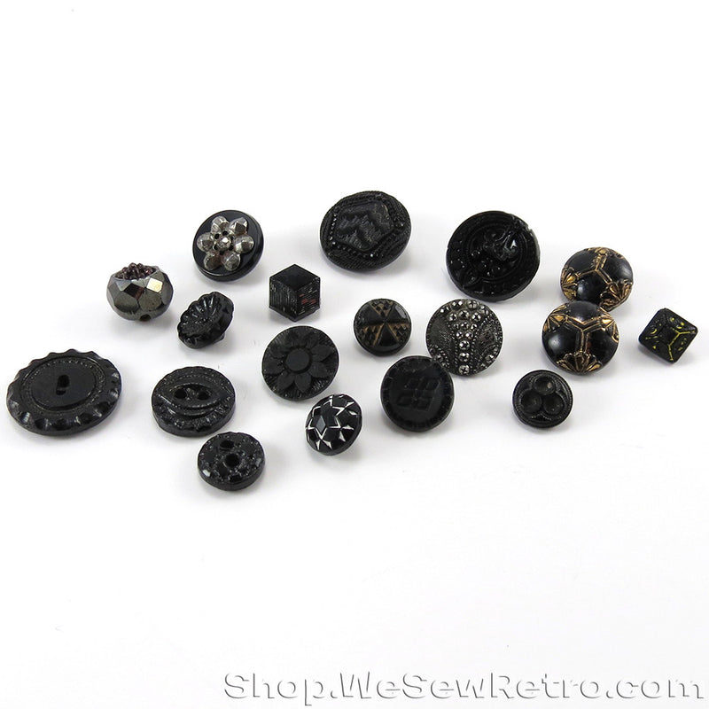 Black Glass Jet Antique Button Collection Starter Pack