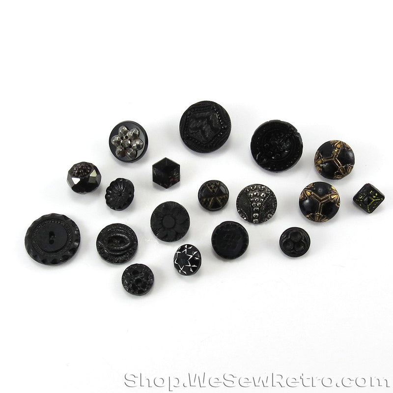 Black Glass Jet Antique Button Collection Starter Pack