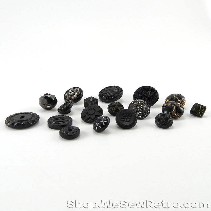 Black Glass Jet Antique Button Collection Starter Pack