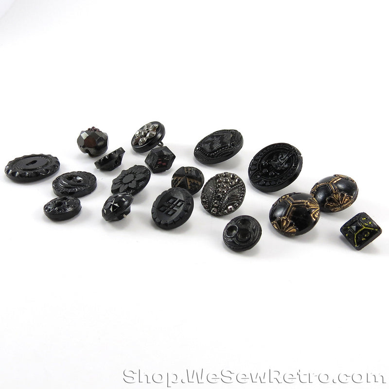 Black Glass Jet Antique Button Collection Starter Pack