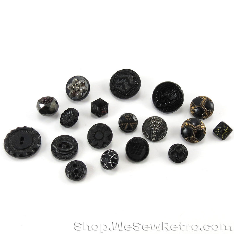Black Glass Jet Antique Button Collection Starter Pack