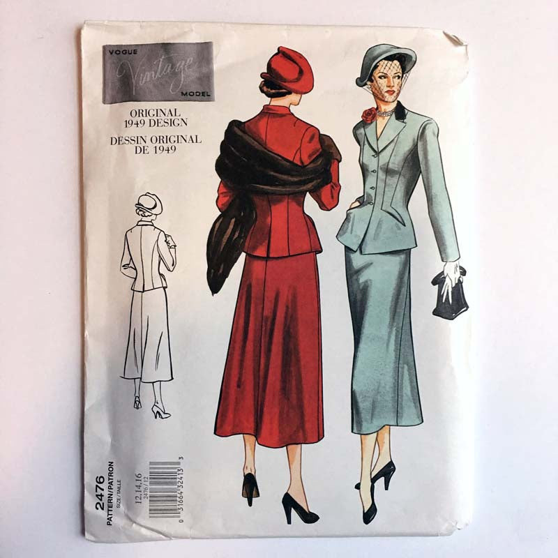 Vintage Vogue 2476 1940s Misses Jacket & Skirt Sewing Pattern
