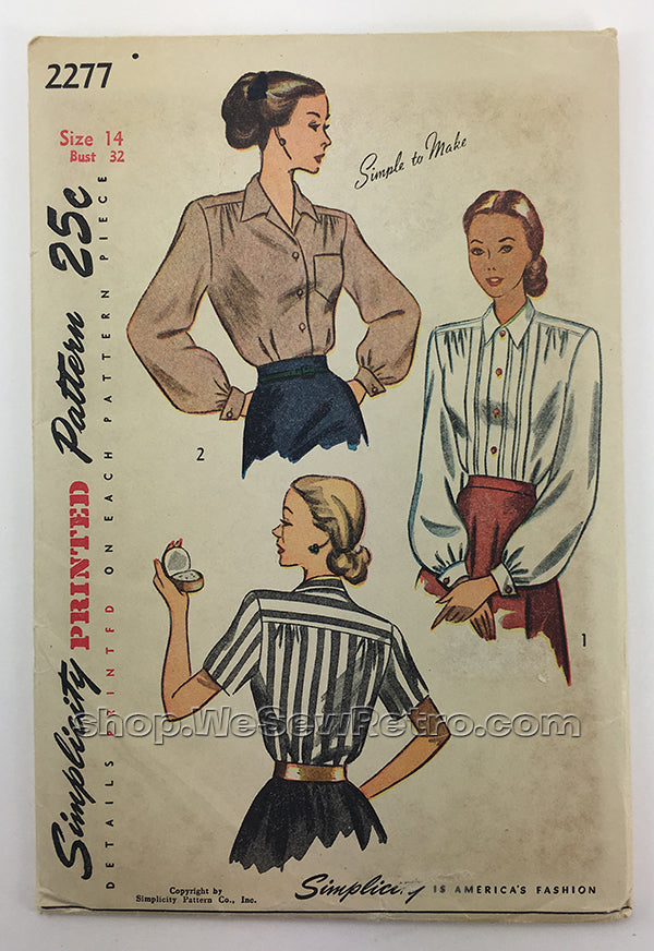 Simplicity 2277 1940s Blouse Sewing Pattern