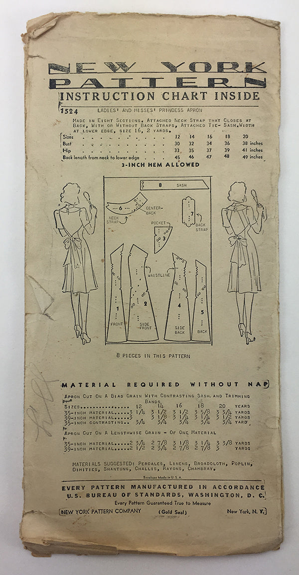 New York 1524 1940s Apron Sewing Pattern