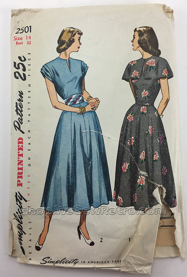 Simplicity 2501 1940s Dress Vintage Sewing Pattern