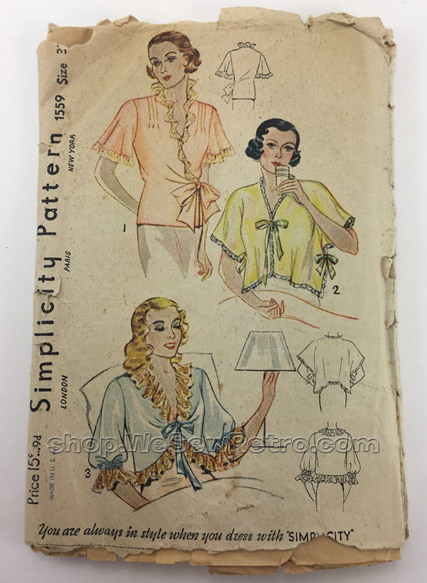 Simplicity 1559 1930s Bedjacket Vintage Sewing Pattern