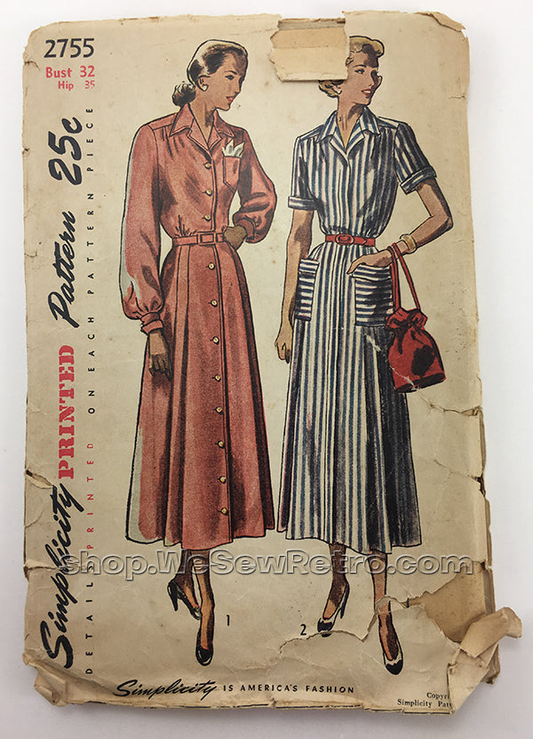 Simplicity 2755 1940s Dress Vintage Sewing Pattern
