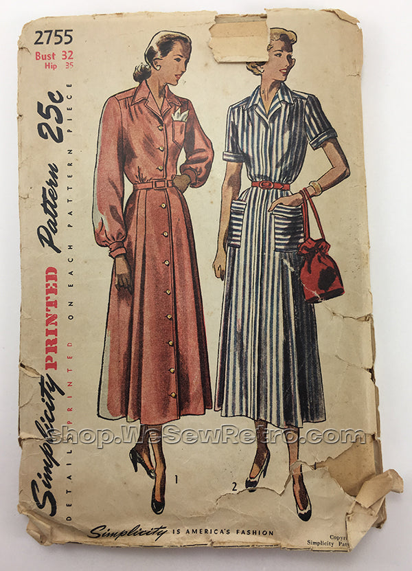 retro dress patterns The Crossneck Tiki c. 1950s in sizes 32-46 - Vintage Sewing Pattern 1007 Simplicity 2755 1940s Dress Vintage