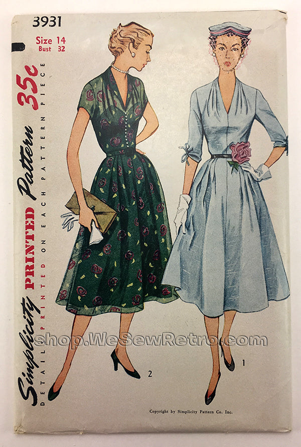 Simplicity 3931 1950s Dress Vintage Sewing Pattern