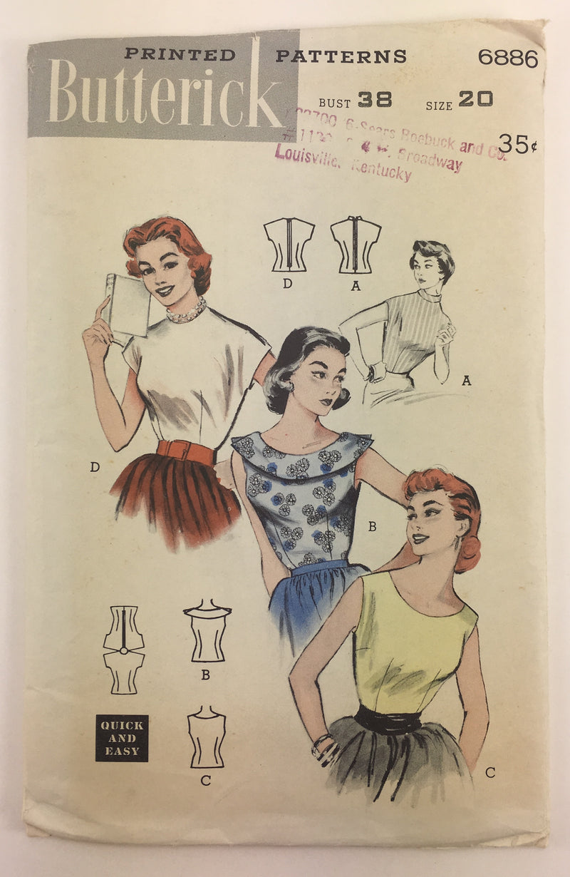 Butterick 6886 1950s Blouse Vintage Sewing Pattern