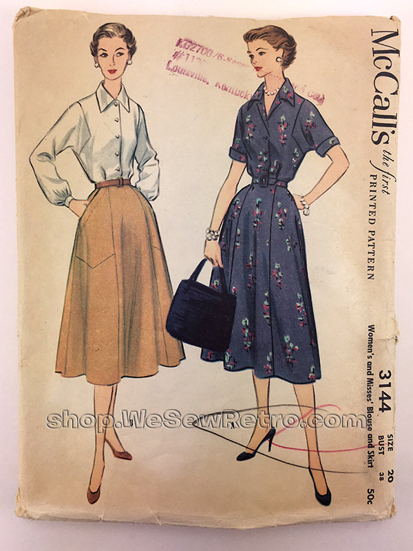 McCalls 3144 1950s Blouse and Skirt Vintage Sewing Pattern