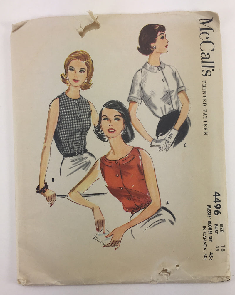 McCalls 4496 1950s Blouse Vintage Sewing Pattern