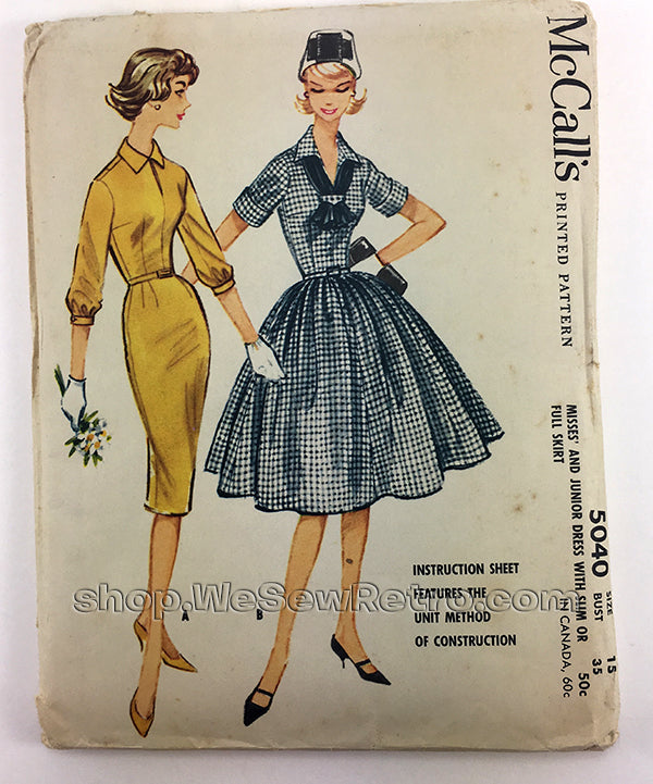 McCalls 5040 1950s Dress Vintage Sewing Pattern