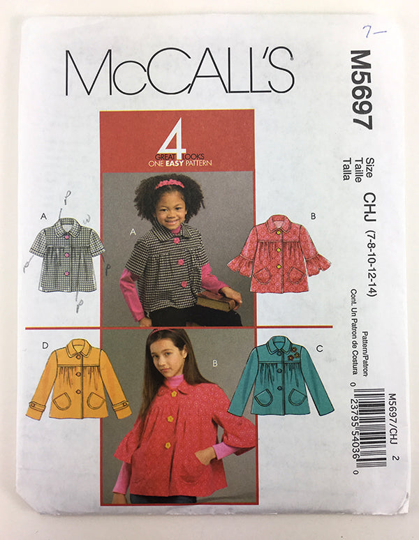 McCalls 5697 Girls Jacket Sewing Pattern