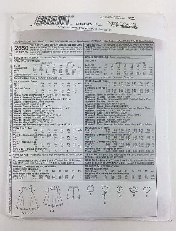 McCalls 2650 Girls Dress and Shorts Sewing Pattern with animal pockets