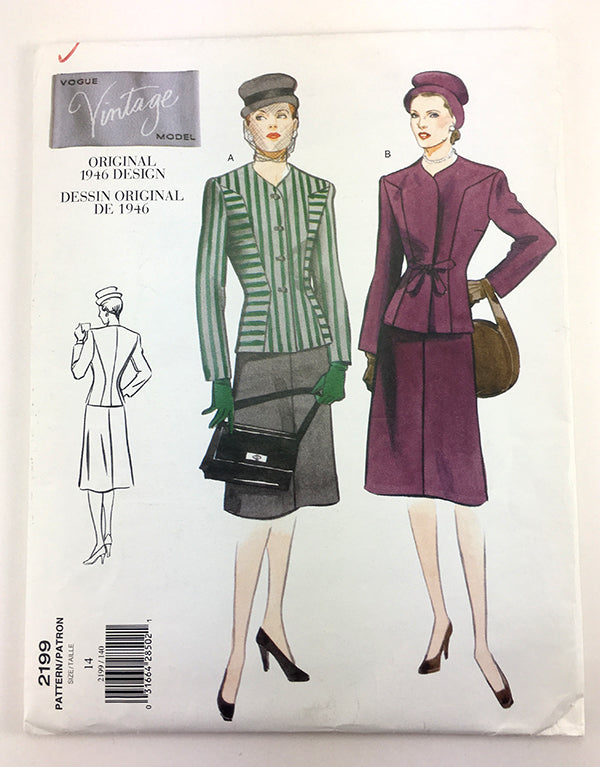 Vogue 2199 1940s Vintage Skirt and Jacket - Vintage Vogue Sewing Pattern V2199
