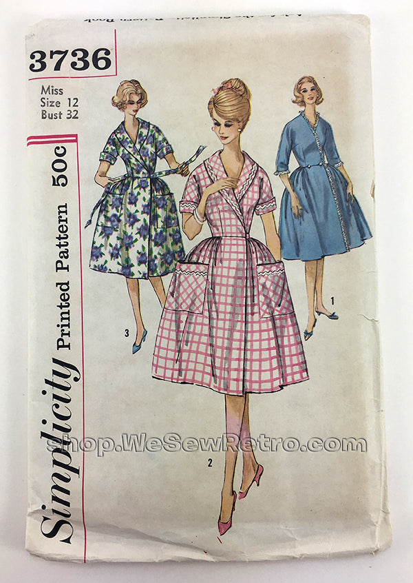 Simplicity 3736 1960s Brunch Coat and Housedress Vintage Sewing Pattern