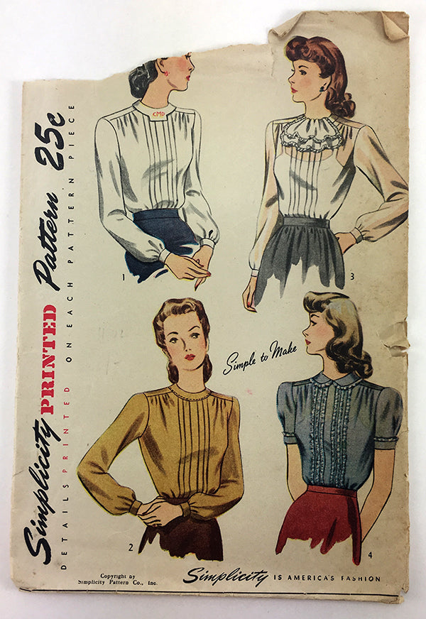 Simplicity 2340 1940s Blouse Vintage Sewing Pattern