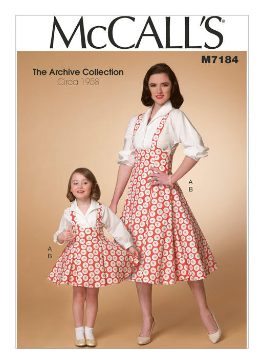 M7184 Mommy & Me 1950s Dress Pattern - McCalls 7184 Sewing Pattern