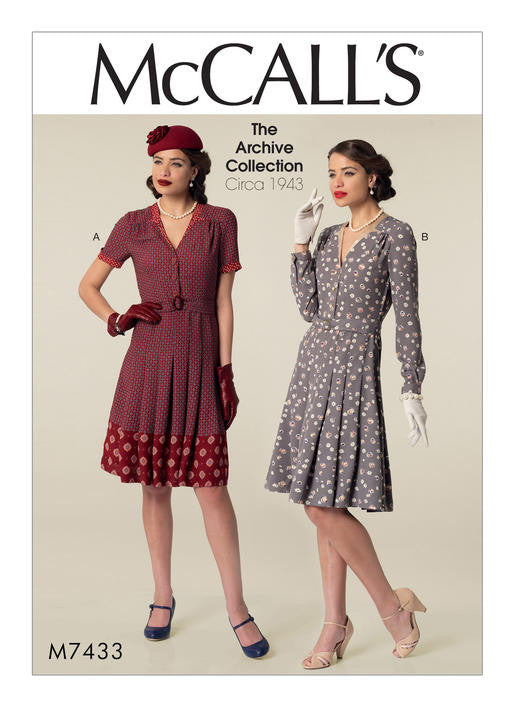 M7433 McCalls 7433 1940s Vintage Dress Sewing Pattern - McCall's Archive Collection