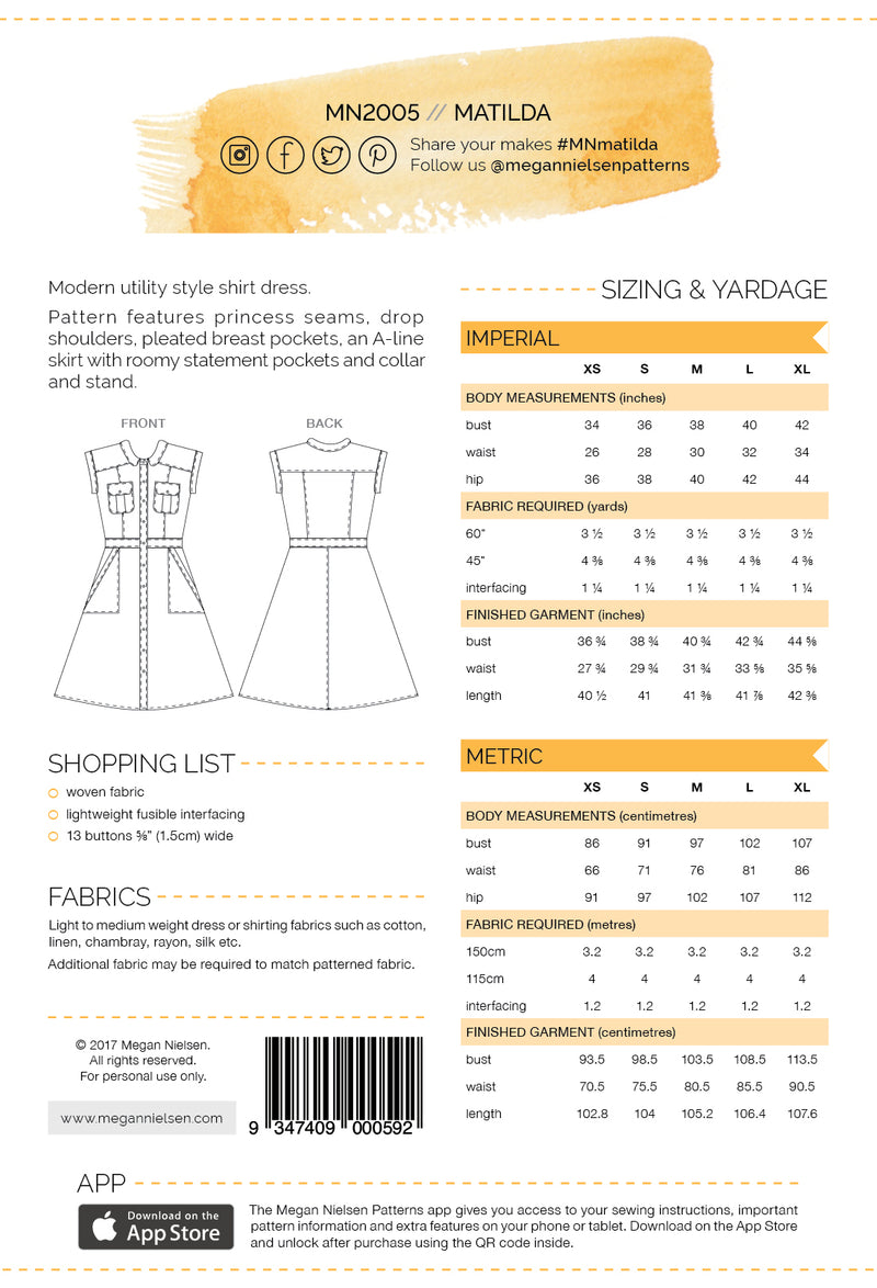 Megan Nielsen Matilda Shirtdress Paper Sewing Pattern