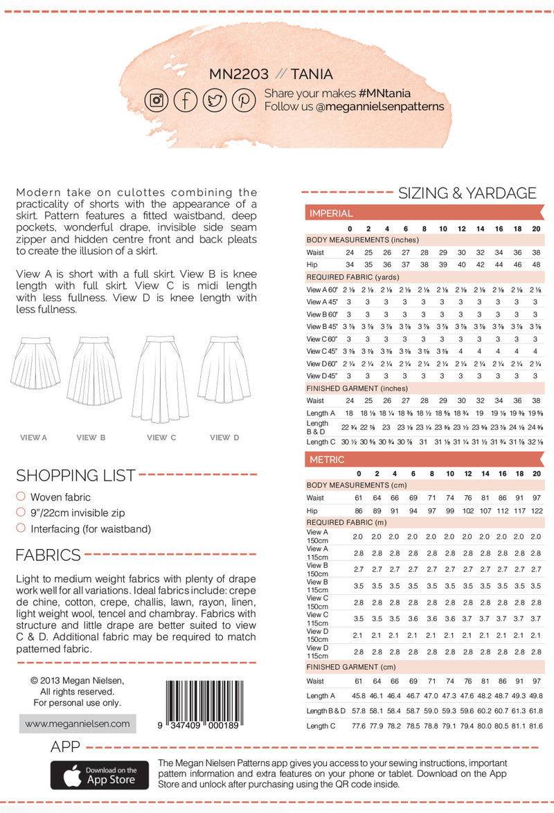Megan Nielsen Tania Culottes Paper Sewing Pattern