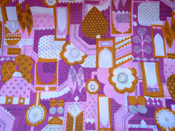 Nearly 4 Yards Vintage Pink Crepe Fabric - Vintage Fabric Yardage - Pink and Orange Fabric