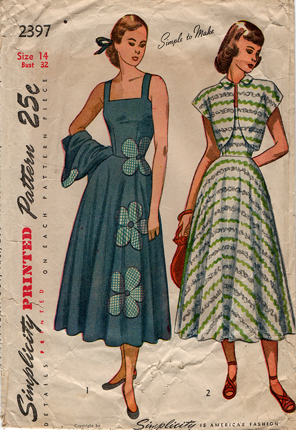 Simplicity 2397 - 1940s Vintage Sundress and Bolero Sewing Pattern