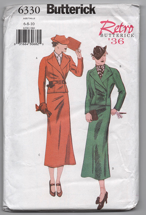 Butterick 6330 - 1930s Vintage Pattern Reproduction - Jacket and Skirt Sewing Pattern