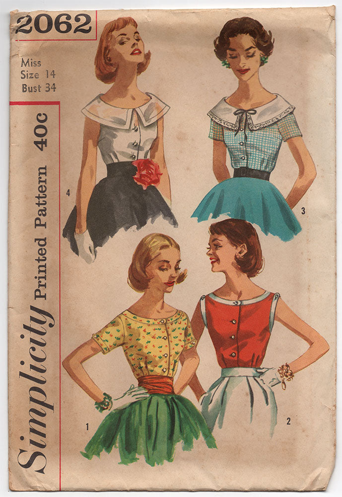 1950s Blouse Vintage Sewing Pattern - Simplicity 2062
